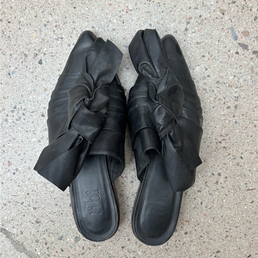 Tibi Black Knotted Leather Slide Mules